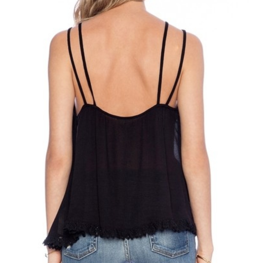 Free People Summer Straps Black Cage Strappy Tank Top Crochet Bottom Hem Small - Picture 2 of 4